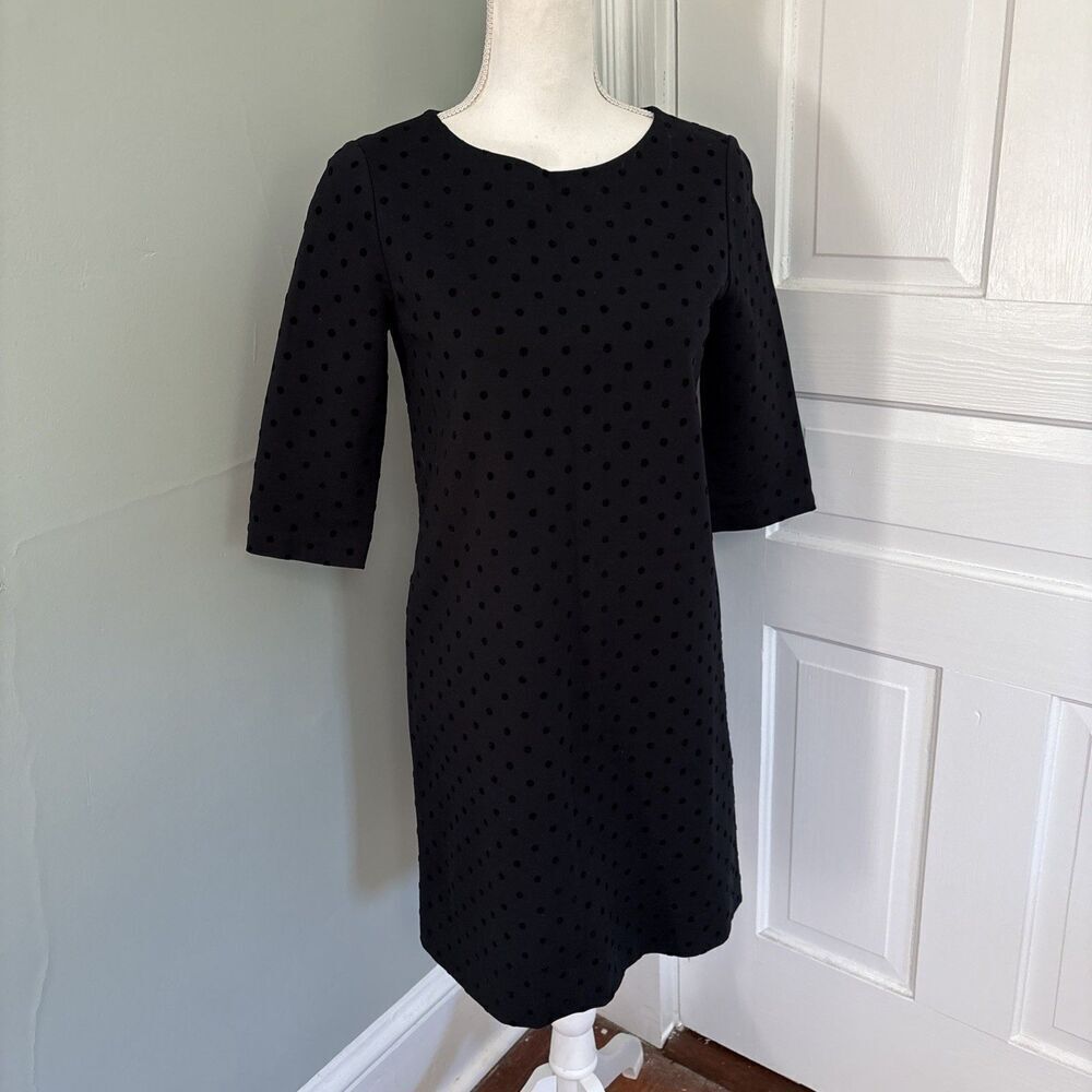 Kate Spade Polka Swiss Dot Dress 3/4 Sleeve Black Shift Womens Size Small‎